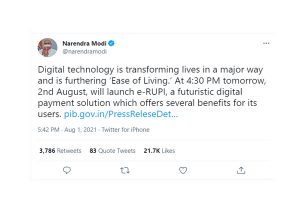 PM Modi e-RUPI tweet