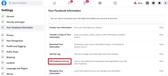 Step 3 - Click ‘Off-Facebook Activity’