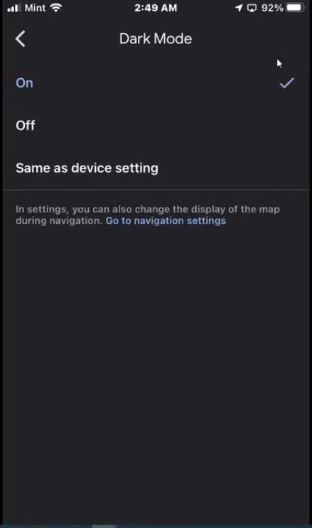 Step 5 - You will see three options - On, Off, and Same as device setting