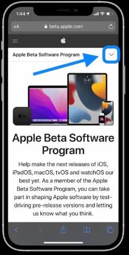 Step 1 - Go to Apple’s beta software website from your iPhone via the Safari browser