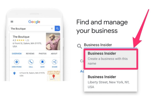 Step 2 - Enter your business name and address in the search box. In the drop-down under the search bar, select Create a business with this name