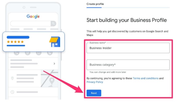 Step 3 - Enter your business name and category on the next page (such as restaurant, retail, barber shop, etc.). Then choose Next. Later on, you’ll be able to add other categories