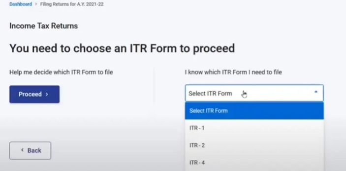 Step 5 - Select the appropriate ITR form type for your needs