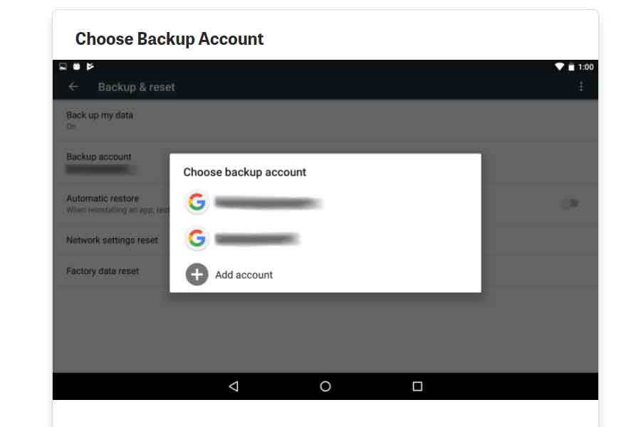 Choose Google account for backup