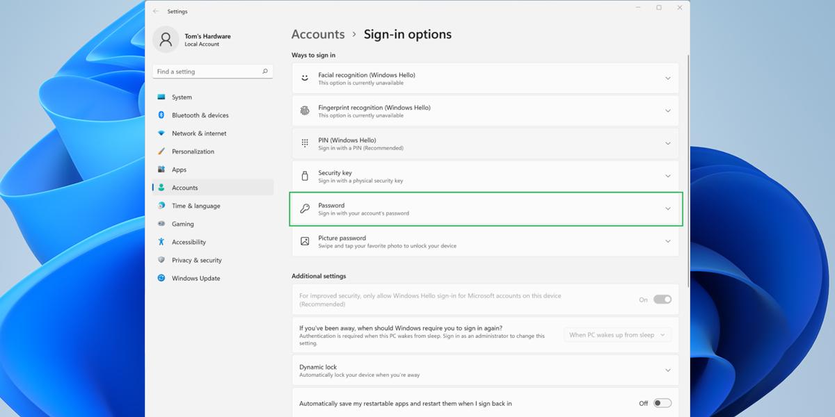 Steps to change your password in Windows 11: Click password