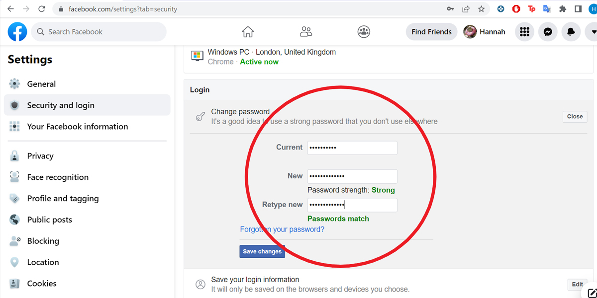 Steps to change your Facebook password