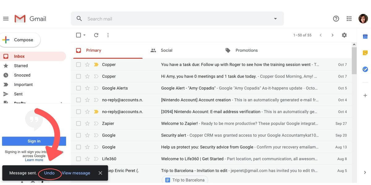 unsend a mail in Gmail