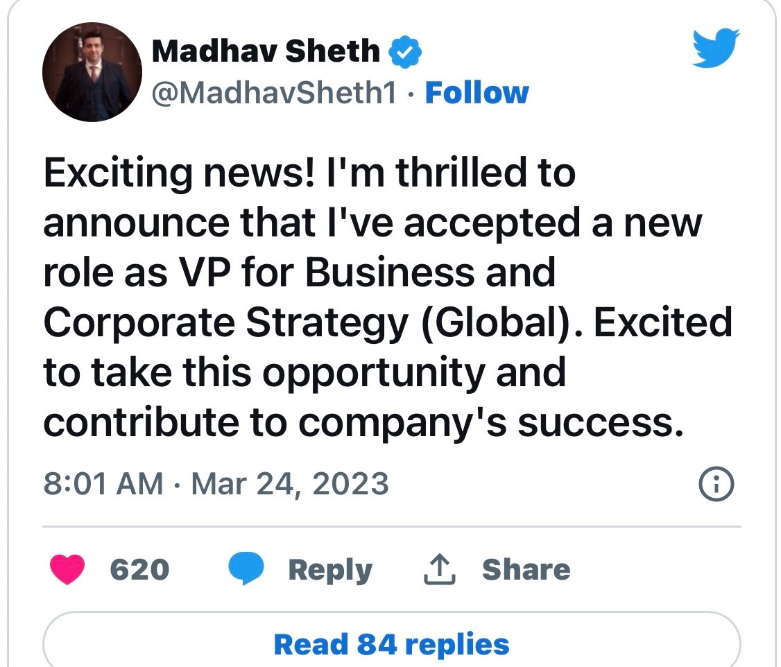 Madhav Sheth New Global Vice President