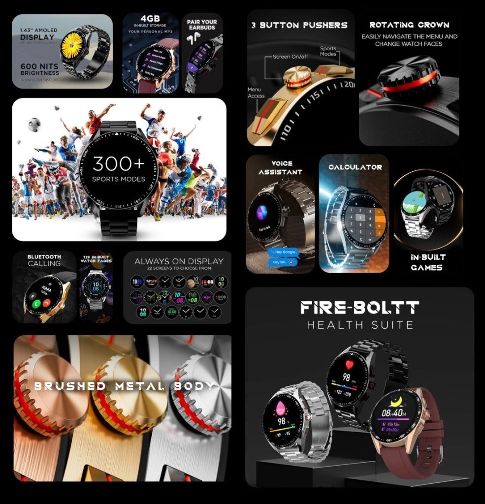 FireBoltt Invincible Plus Smartwatch with Bluetooth calling, 1.43inch