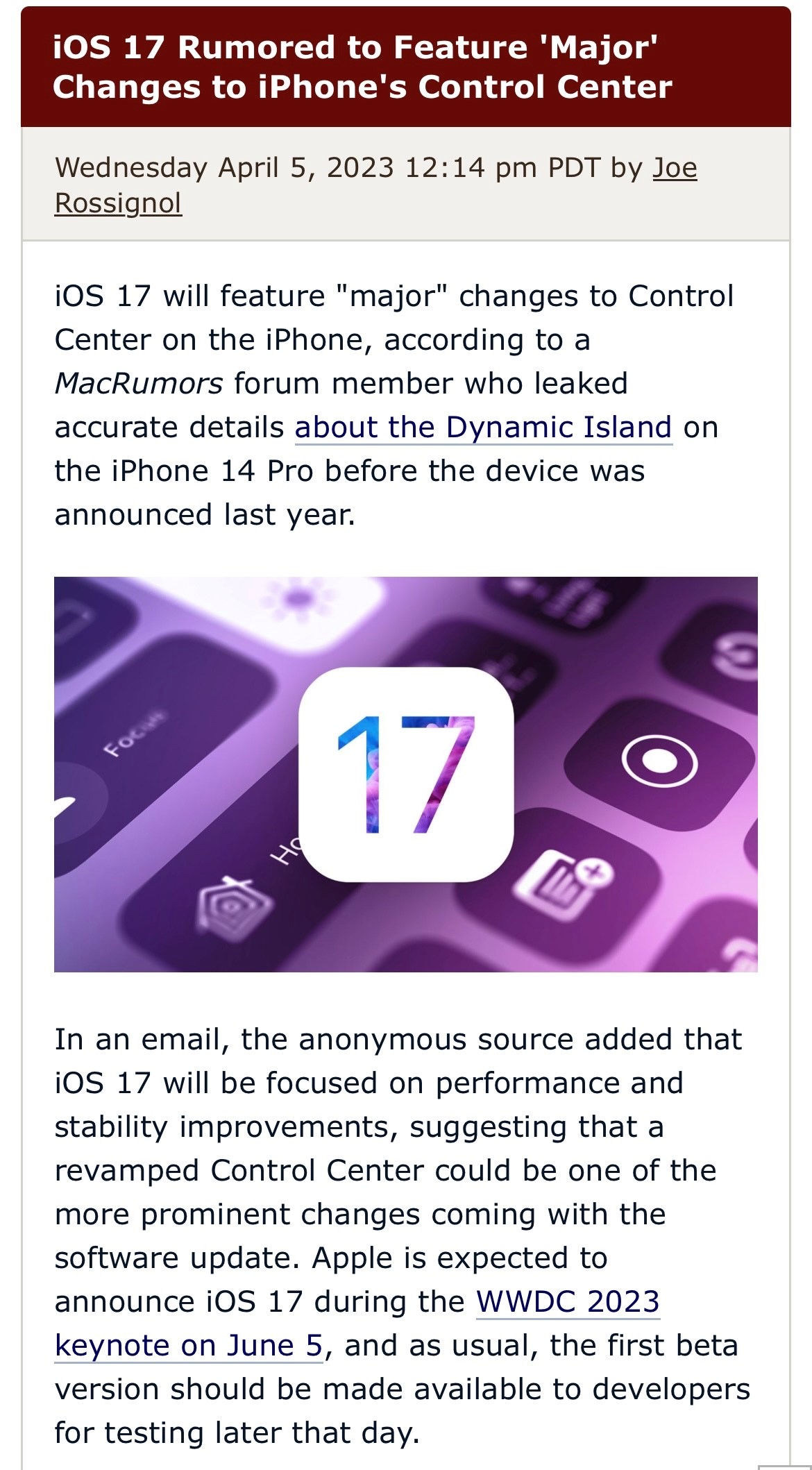 Upcoming iOS 17