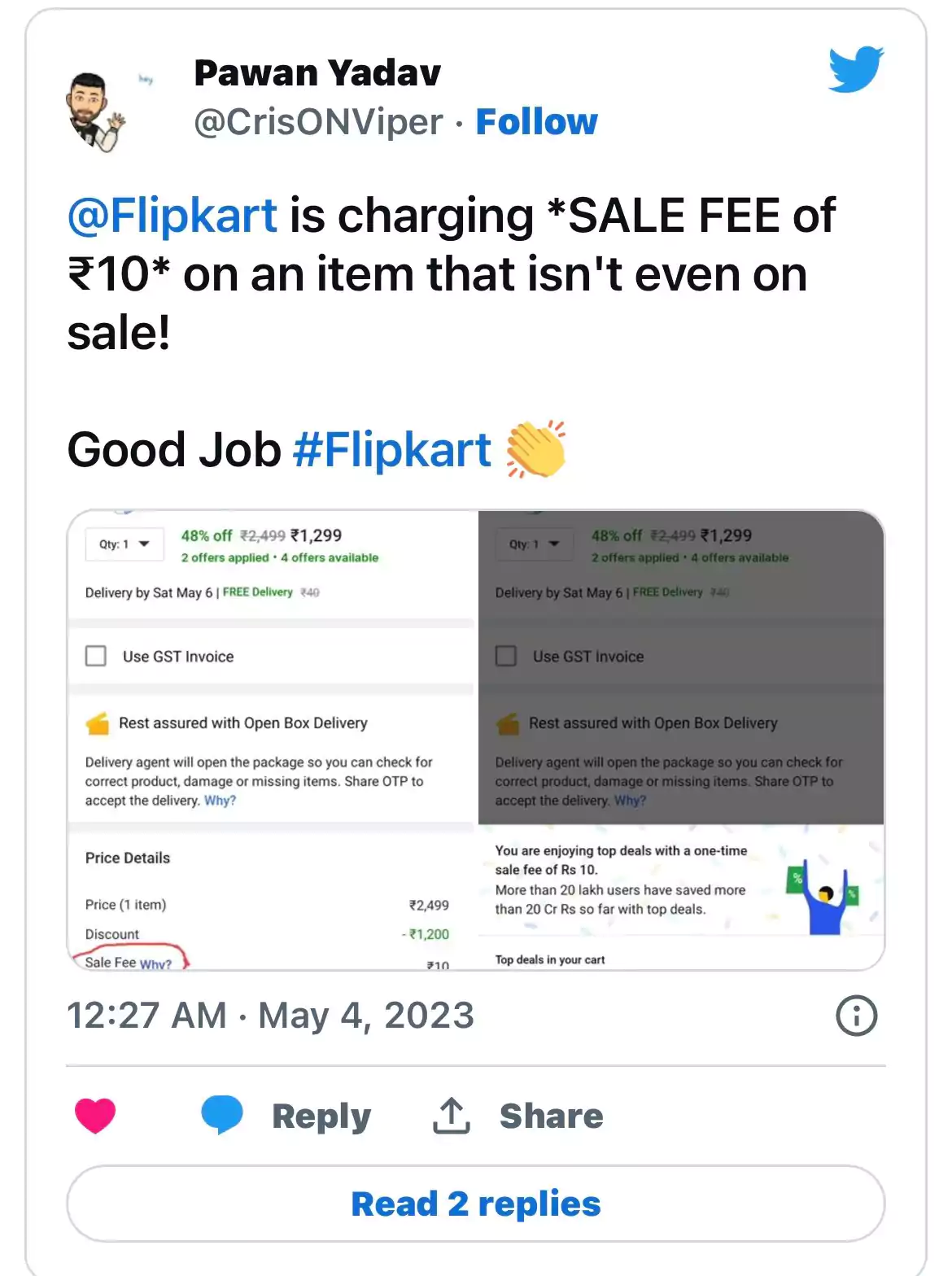 Flipkart charging Rs 10 ‘sale fee’