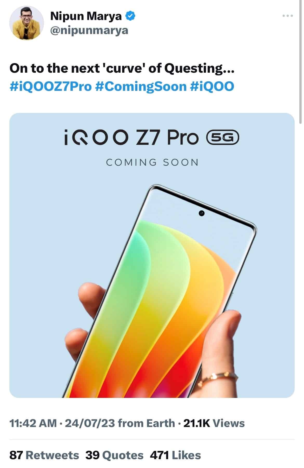 iQOO Z7 Pro’s Launch Date to be Confirmed