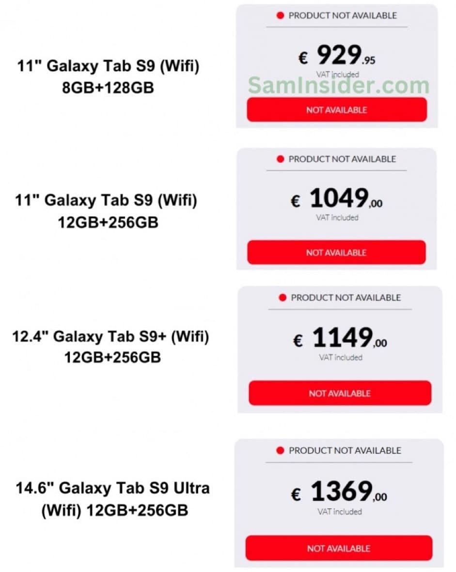 Galaxy Tab S9 Series European Prices Leaked