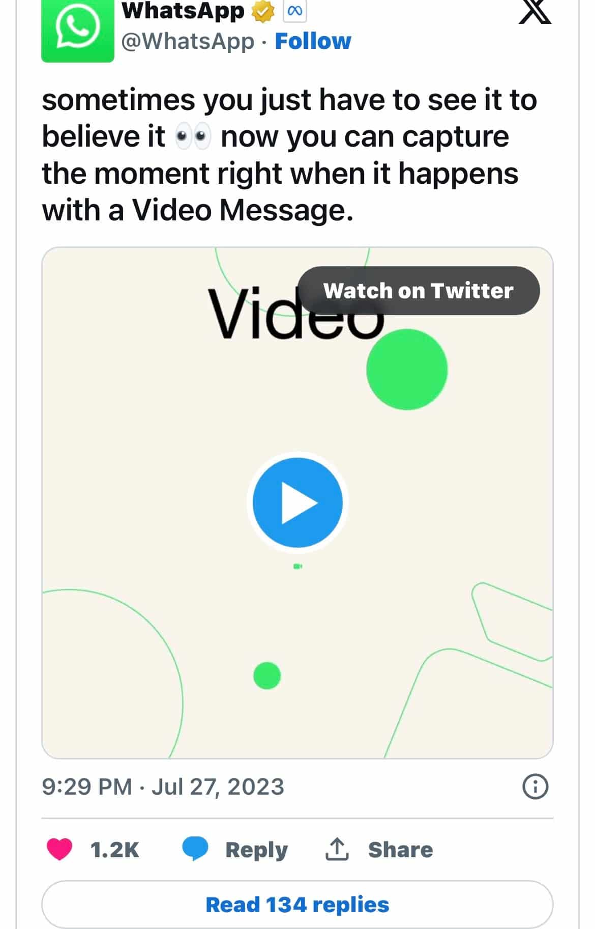 WhatsApp Video Message Update