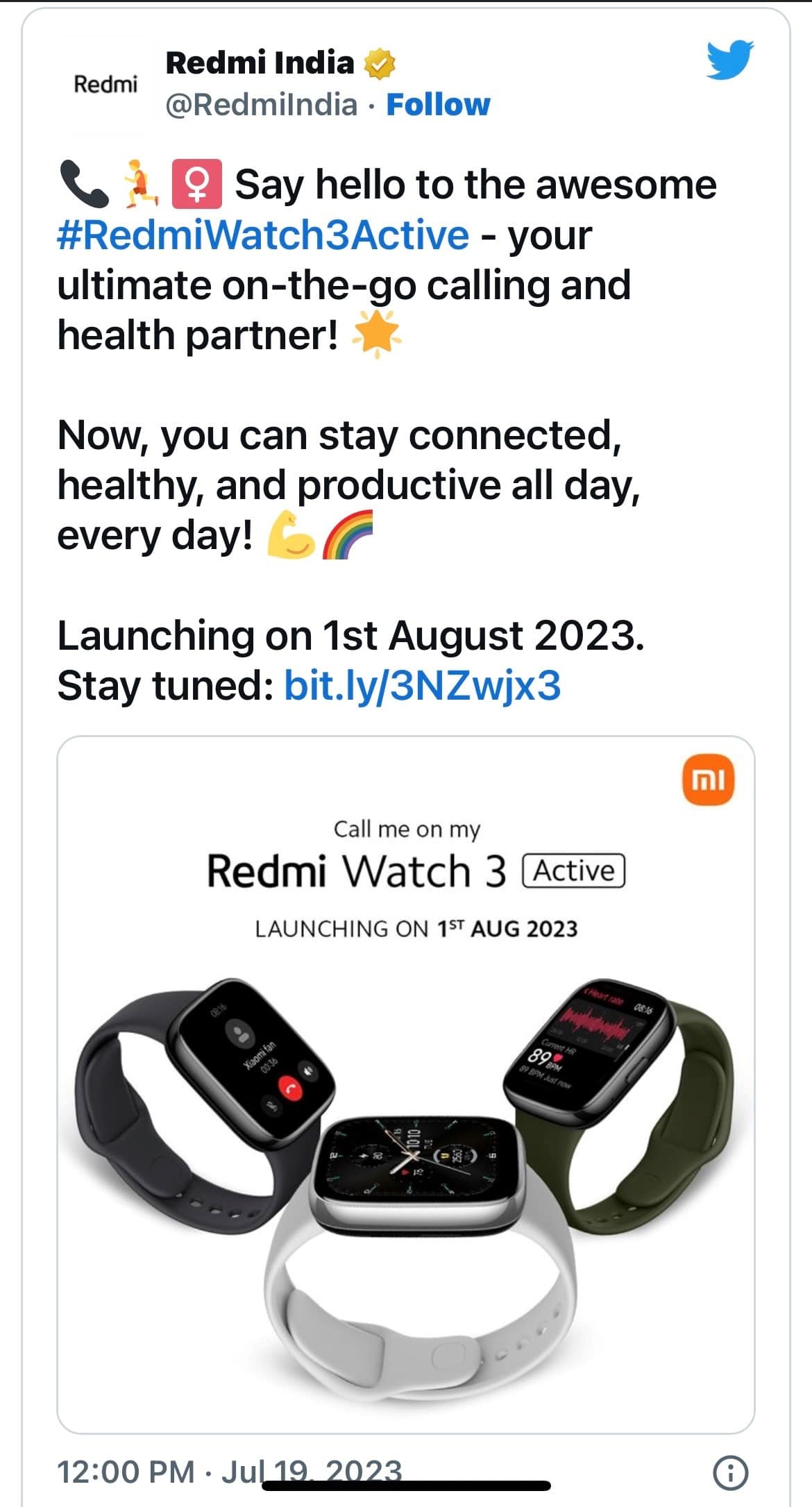 Redmi Watch 3 Active Launch Date