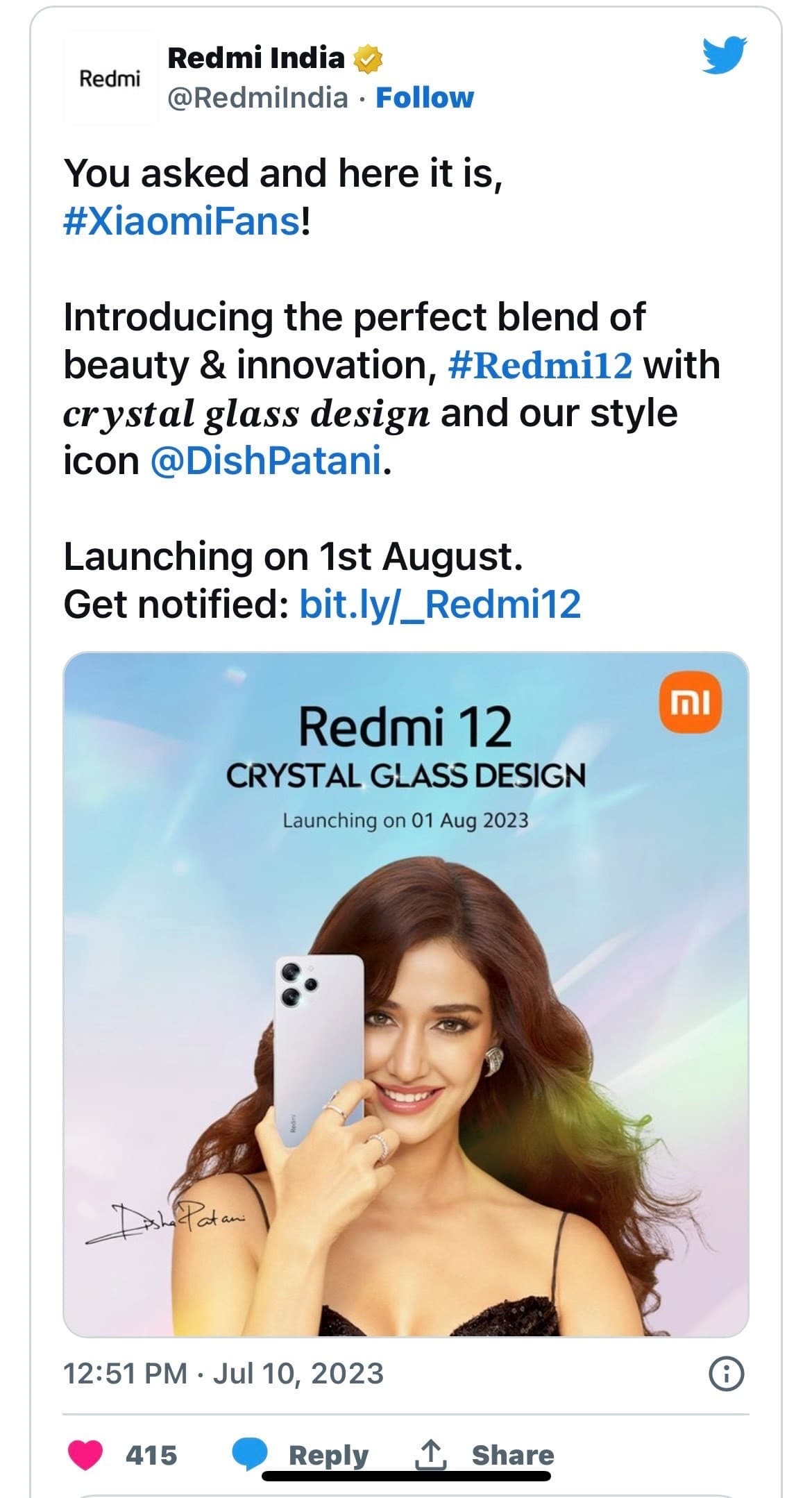 Redmi 12 smartphone in India