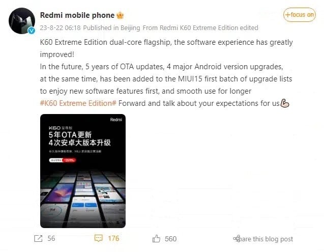 Redmi K60 Ultra's Software updates