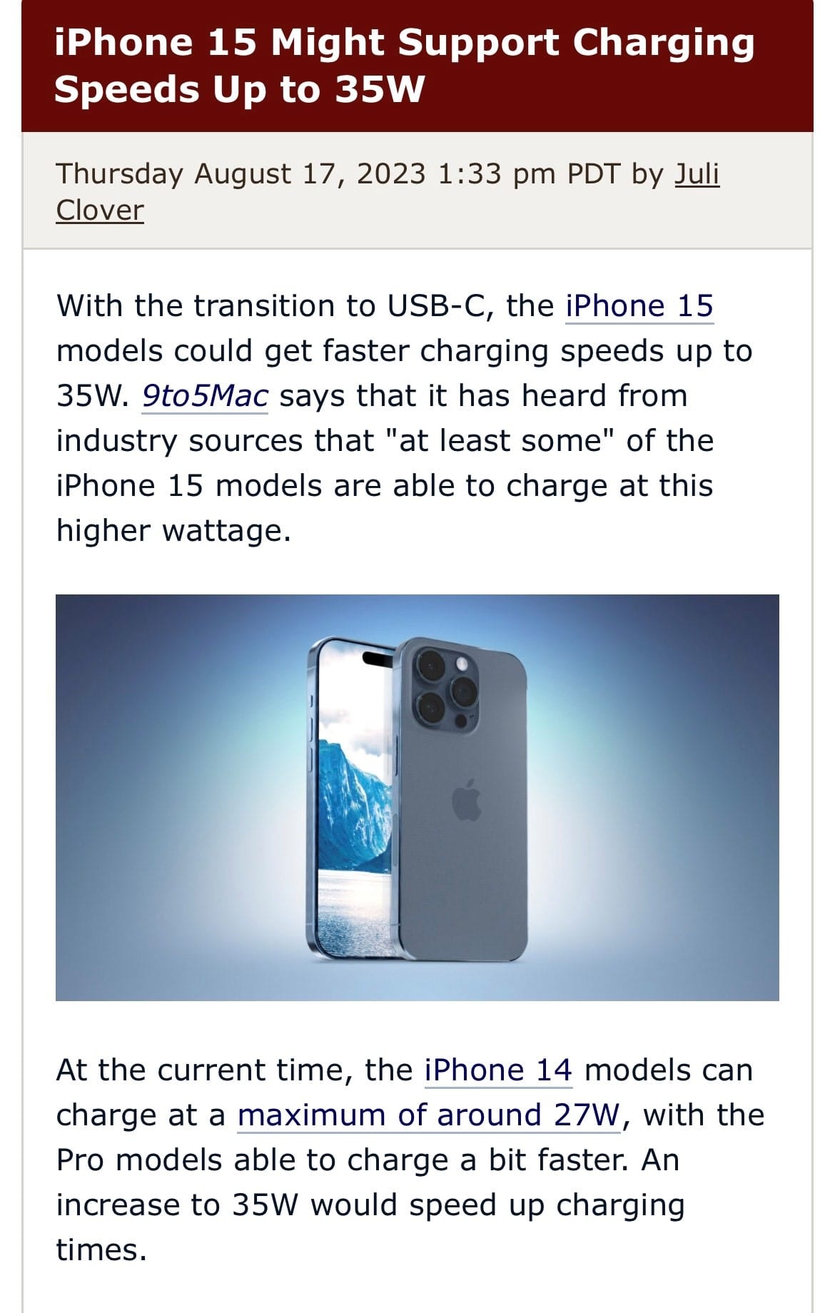 iPhone 15 Might Support Charging Speeds Up to 35W