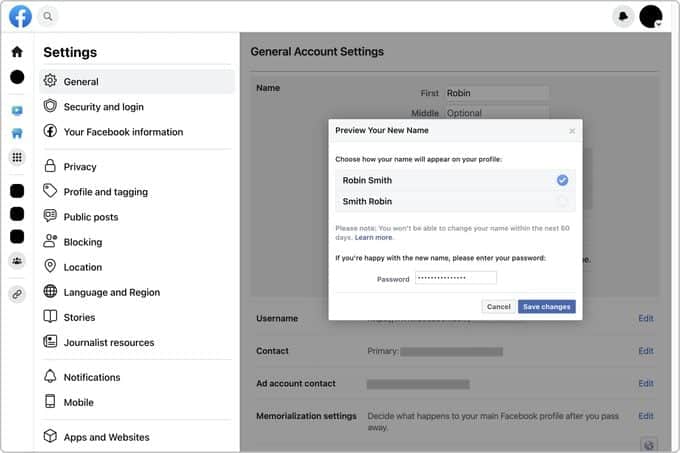 Changing Your Name on Facebook on Desktop