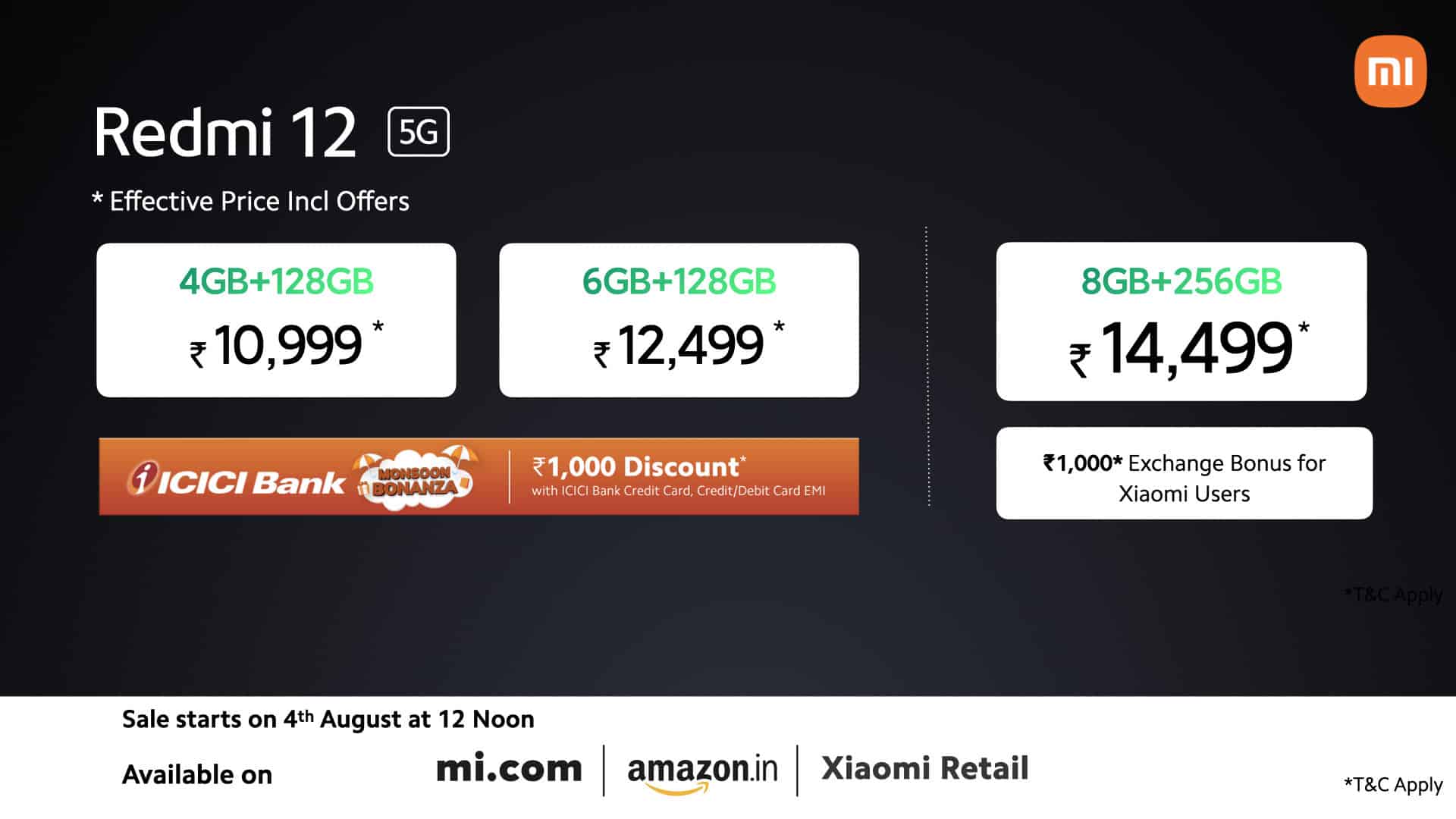 Redmi 12 5G and 4G: Price and Availability
