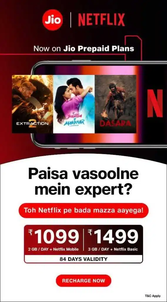Jio Rs 1,099, Rs 1,499 Prepaid Recharge Plans With Free Netflix Launched