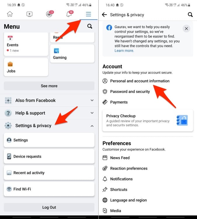 Changing Your Name on Facebook on Mobile Browser