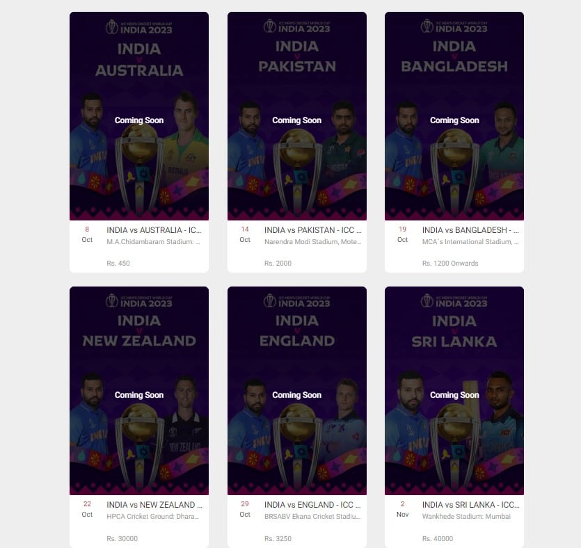 Book ICC World Cup 2023 Tickets