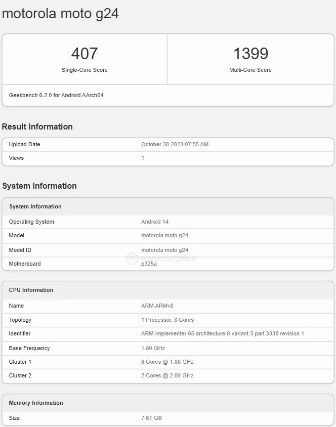 Moto G24 Spotted on Geekbench