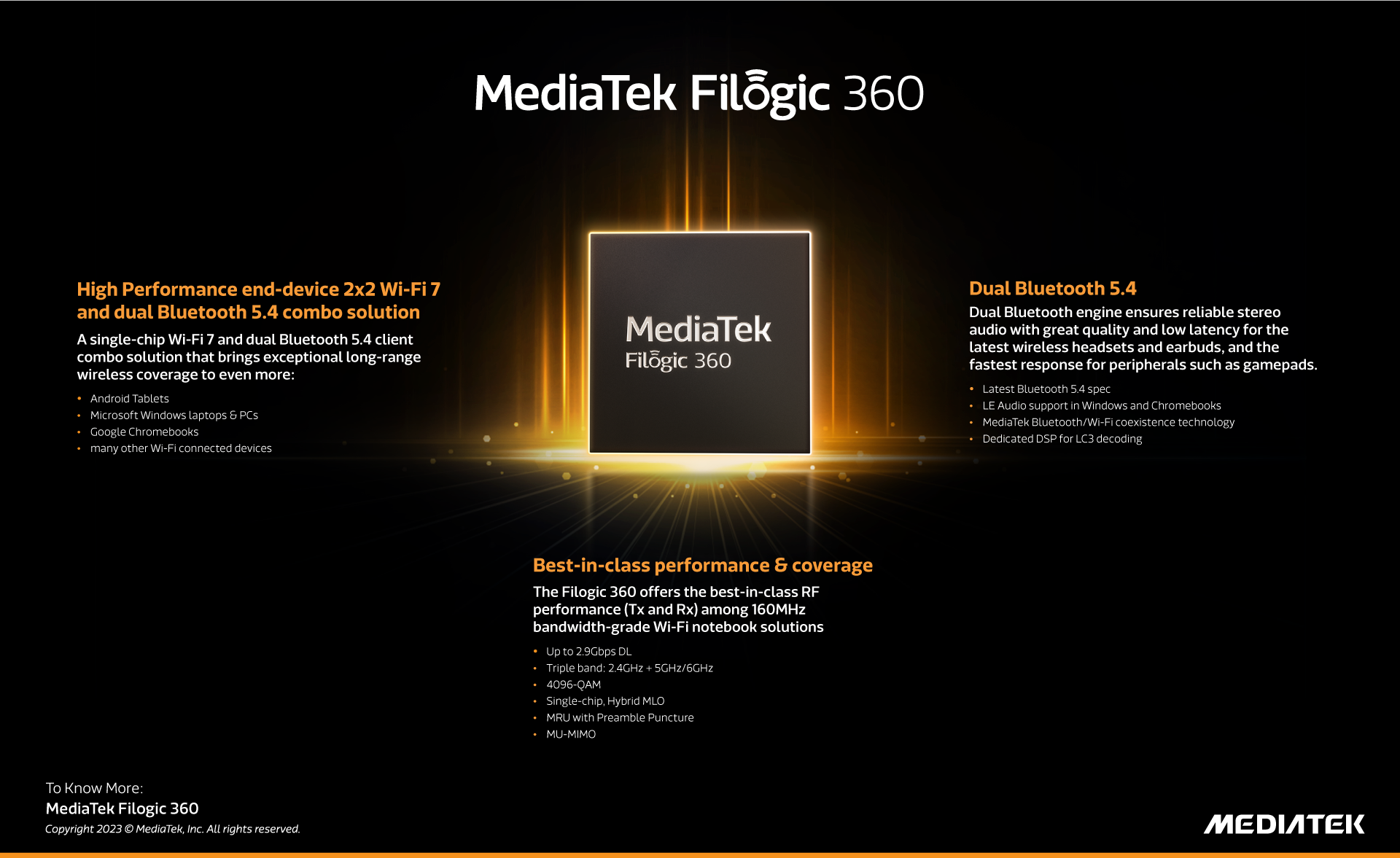 Key features of the Filogic 360 include