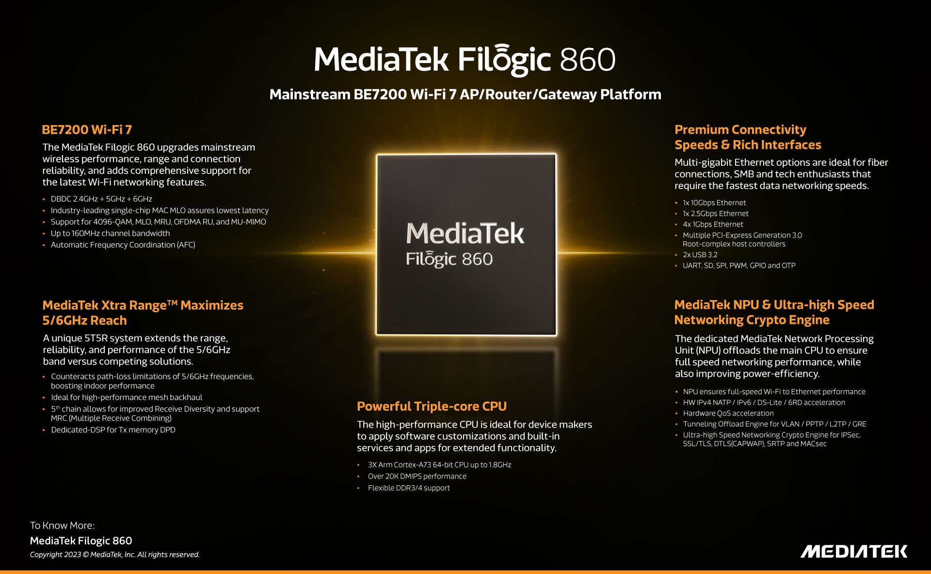 Key features of the Filogic 860 include