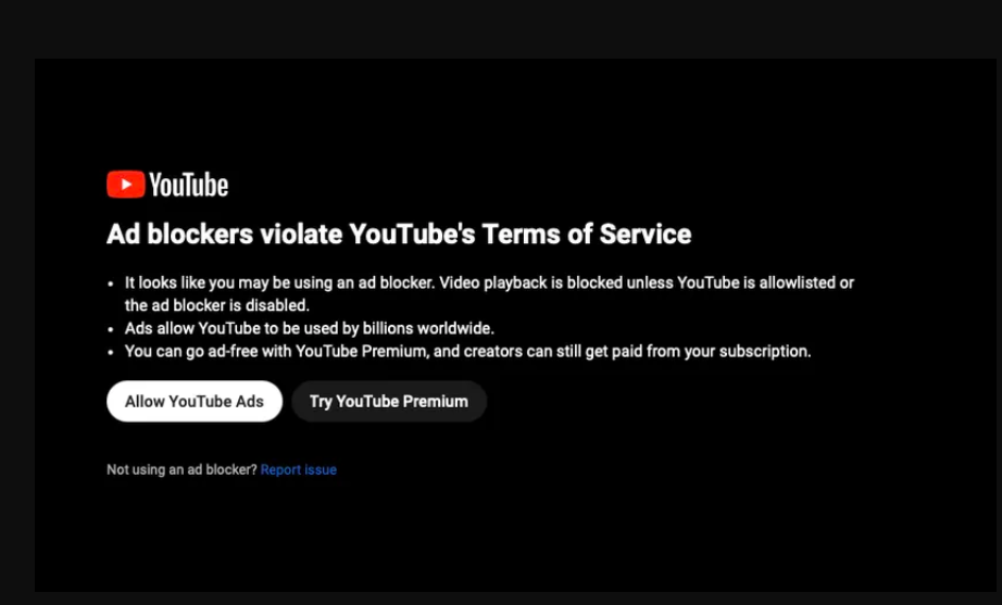 YouTube completely banned Adblockers worldwide.