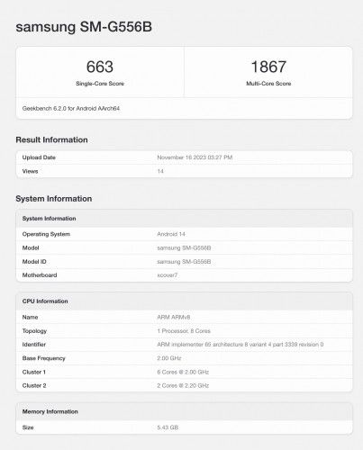 Samsung Galaxy X Cover 7 Geekbench