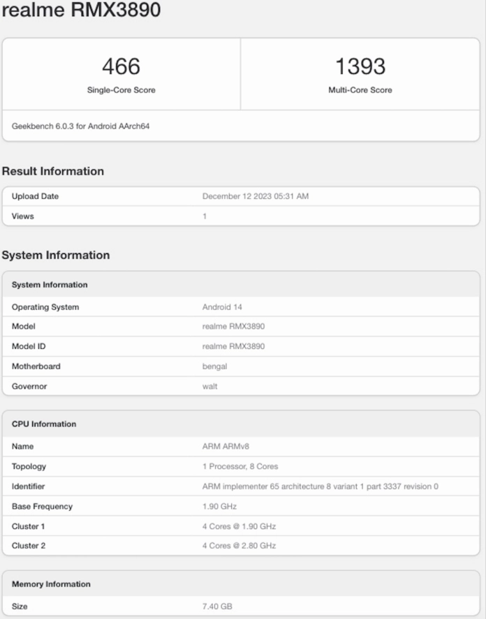 Realme C67 4G: Geekbench Listing