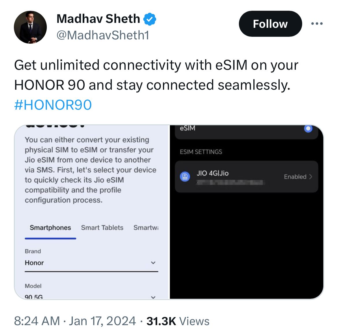 eSIM compatibility was announced by HTech CEO Madhav Sheth