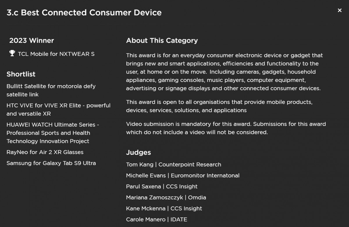 Best Connected Consumer Device Award