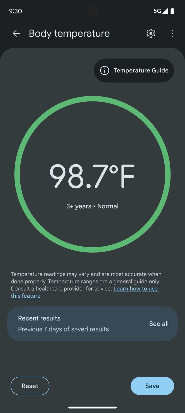 Google Body Temperature Guide