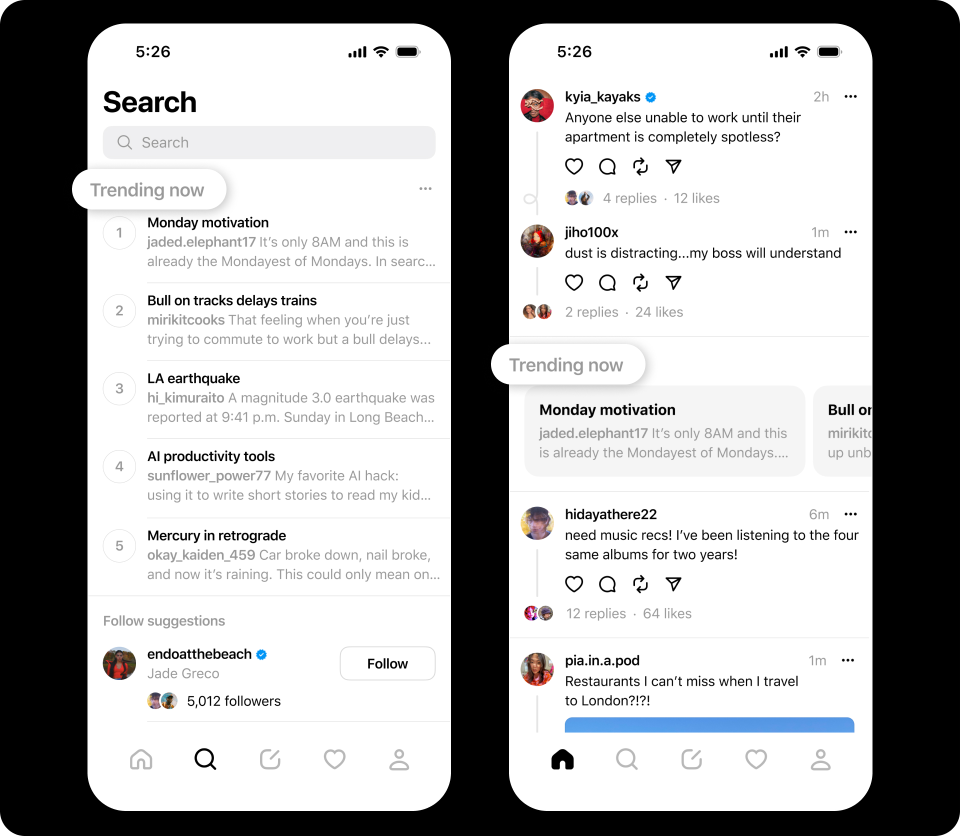 Threads officially launches Trending Now across the US
