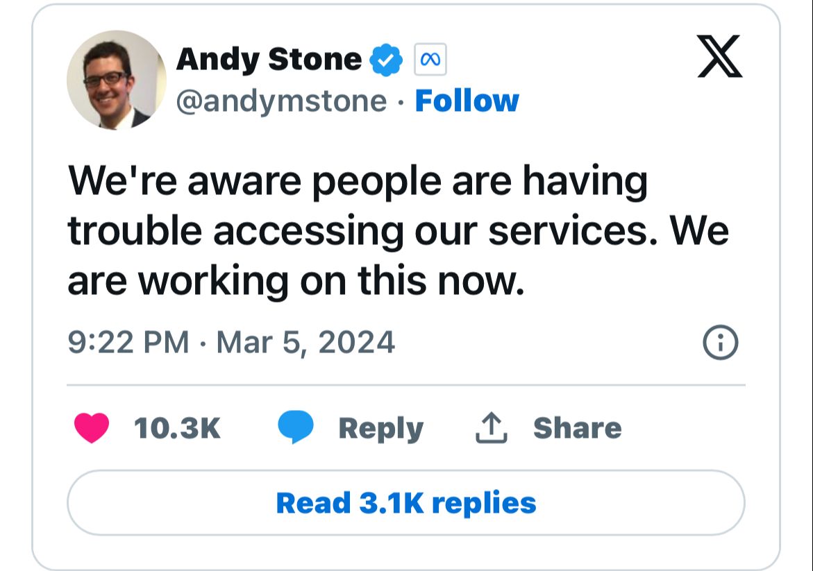 Andy Stone, Communications Director, Meta, took to X to inform people that the Mark Zuckerberg-led company is working on the said issue.