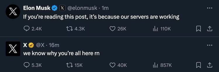 Elon Musk tweeted that X servers were working all fine.
