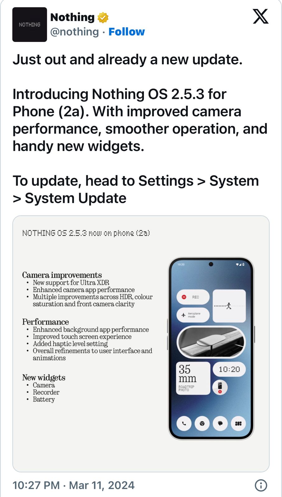 Nothing Phone (2a) receives Nothing OS 2.5.3 update