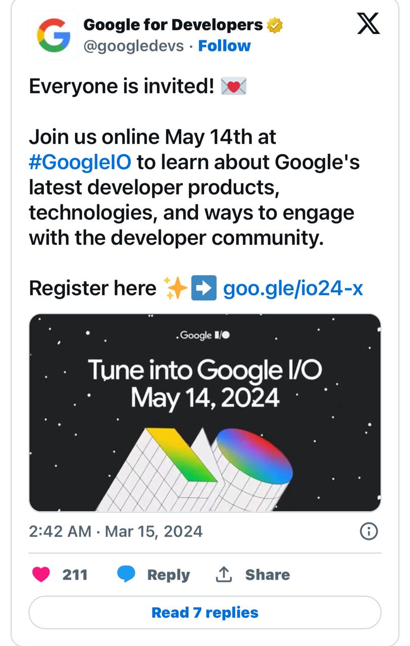 Google I/O is an annual conference for developers to get familiar with the future plans of the company