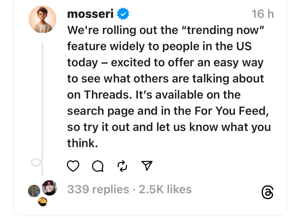 Threads Rolls Out Trending Now Feature to Enhance Real-Time Engagement