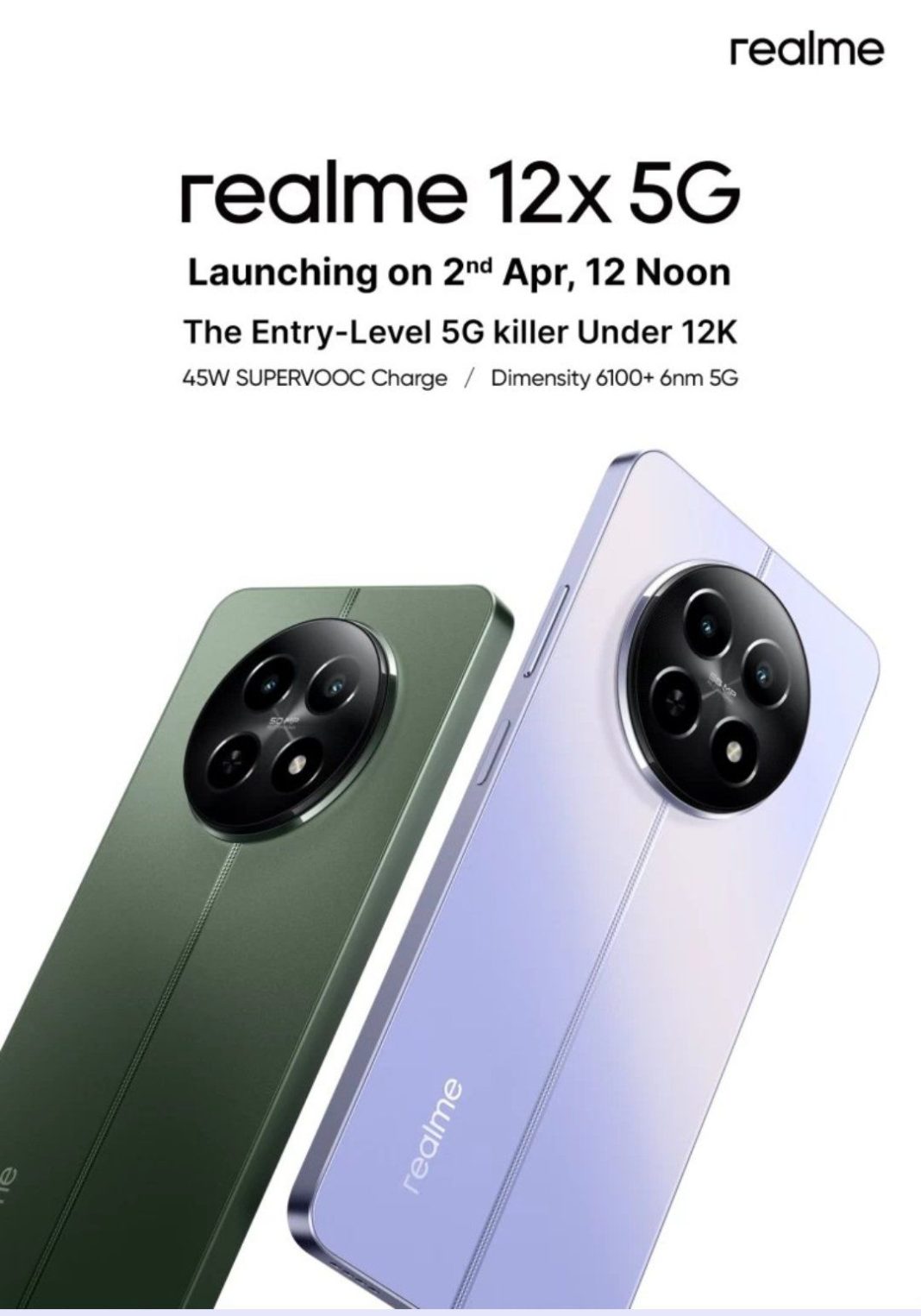 Realme 12X 5G Launched in India with MediaTek Dimensity 6100+, 5,000mAh ...