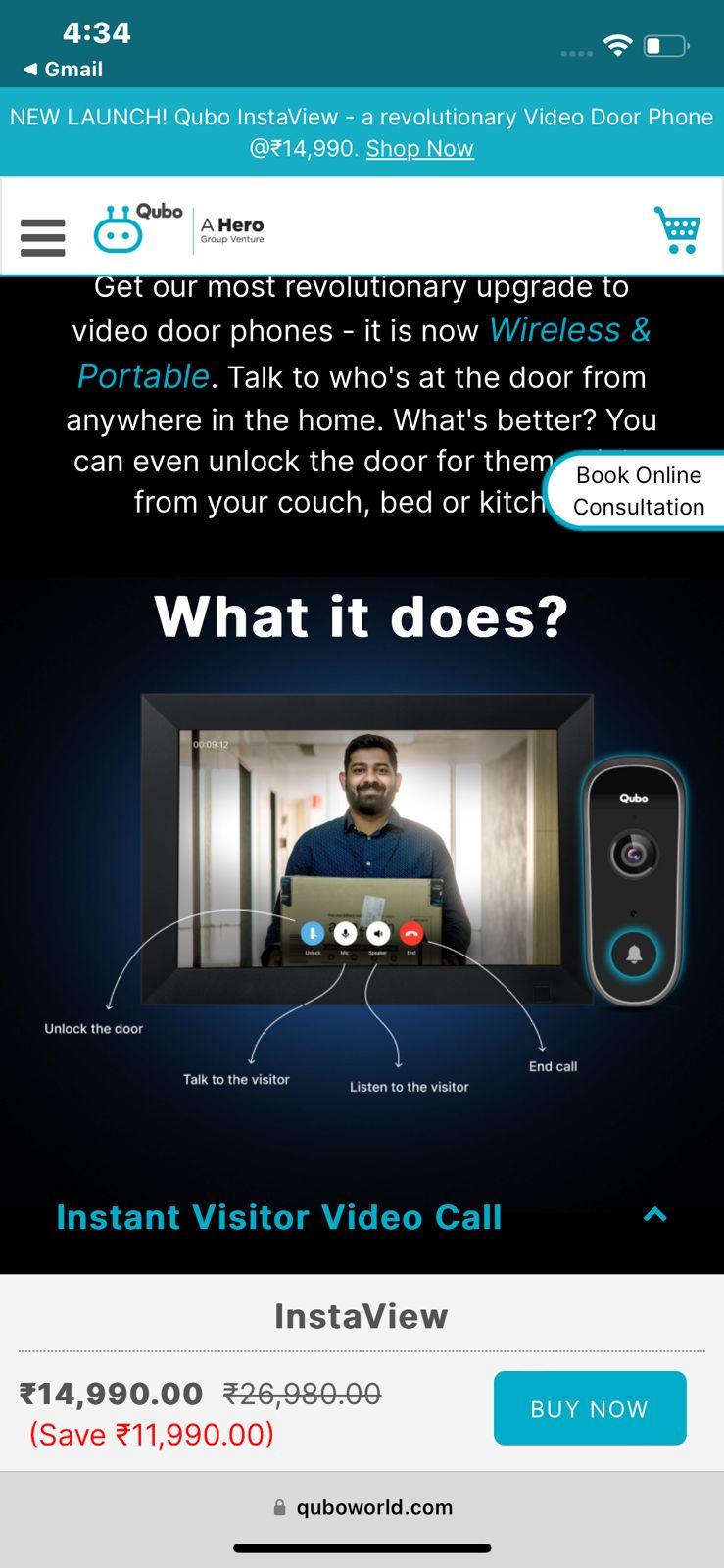 Qubo InstaView with 'Video Doorbell Pro and Home Tab