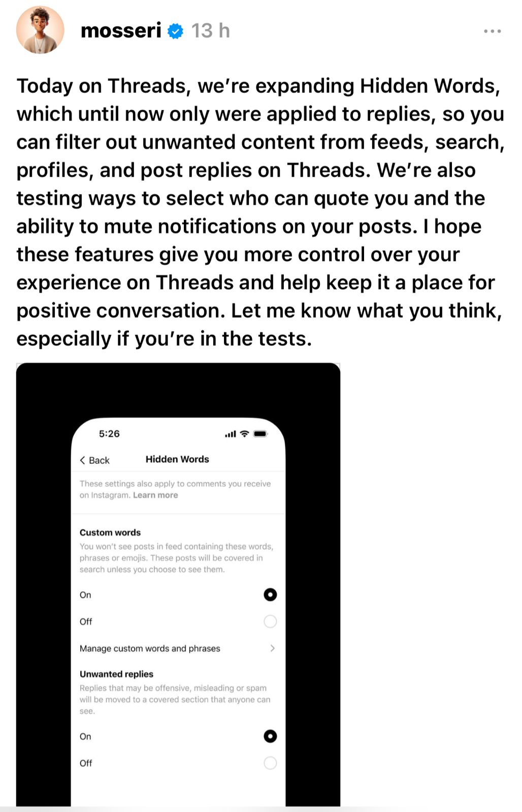 Threads expands mute filters to cover timeline, search, and profiles