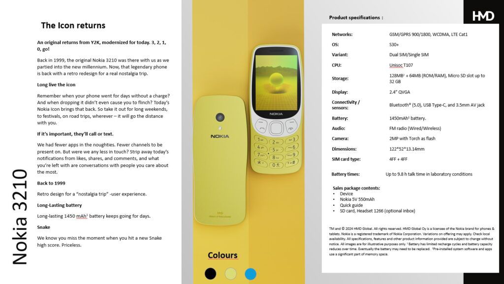 Quick Specifications: Nokia 3210 (2024)