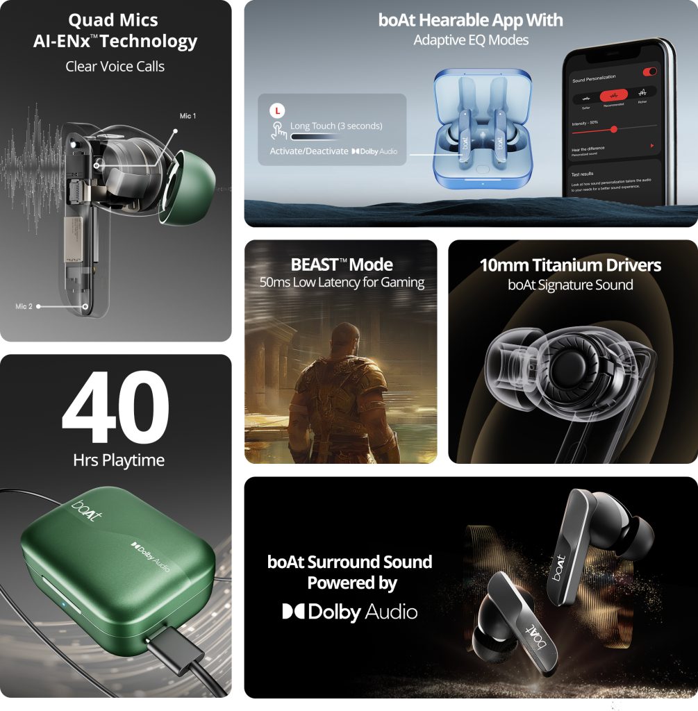 Airdopes 800 features 10mm titanium drivers and Dolby Audio support