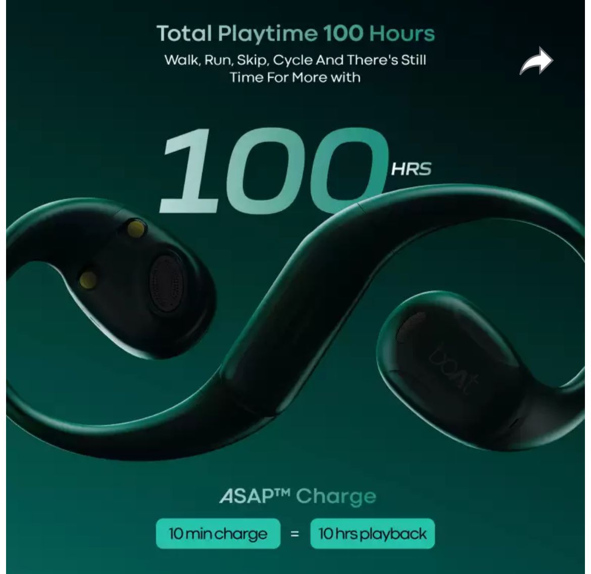 Charge feature that allows up to 10 hours of playback with just 10 minutes of charging