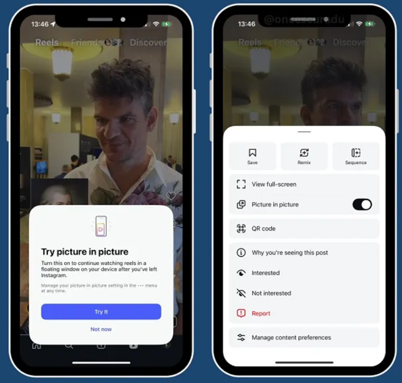 Instagram tests picture-in-picture (PiP) mode for Reels, allowing multitasking across apps.