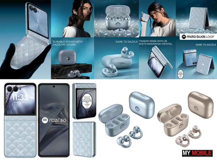 Motorola Razr 60 Ice Melt edition with Swarovski crystals special design & Moto Buds Loop Silver edition with Swarovski crystals design